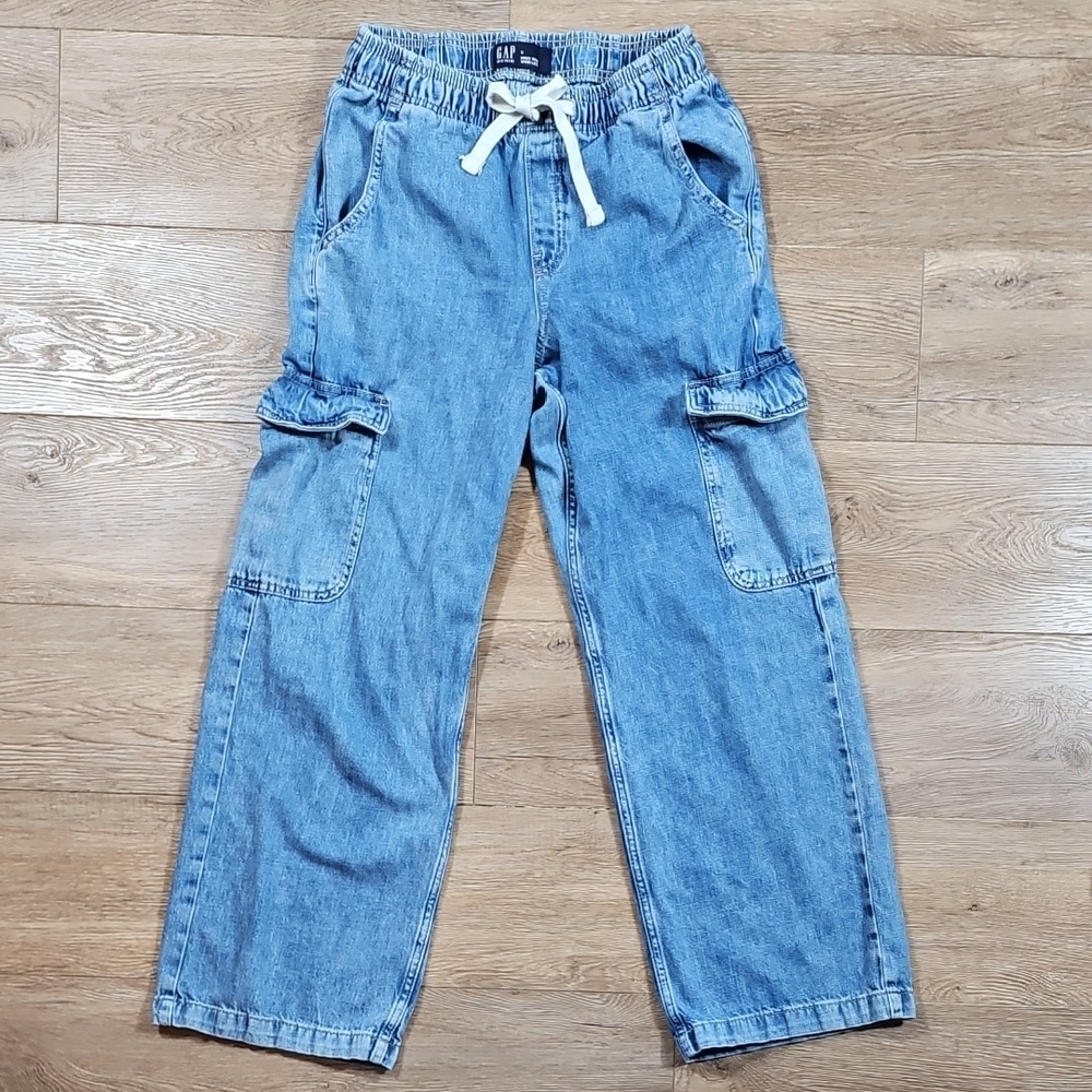 Gap High Rise Wide Leg Elastic Waist Drawstring Pull On Baggy Fit Cargo Jean - Picture 3 of 16